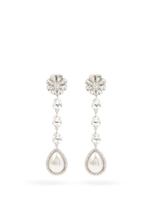 Matchesfashion.com Alessandra Rich - Crystal & Faux-pearl Drop Clip Earrings - Womens - Crystal