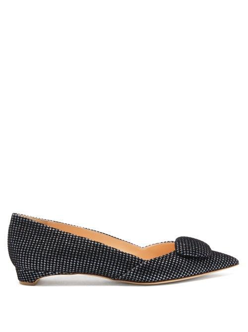 Matchesfashion.com Rupert Sanderson - New Aga Pebble Point-toe Glittered-velvet Flats - Womens - Black Silver