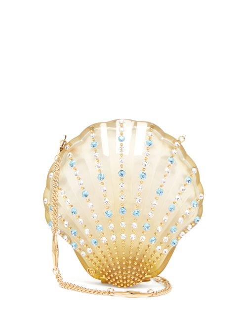 Matchesfashion.com Gucci - Broadway Crystal Embellished Seashell Bag - Womens - Yellow Multi