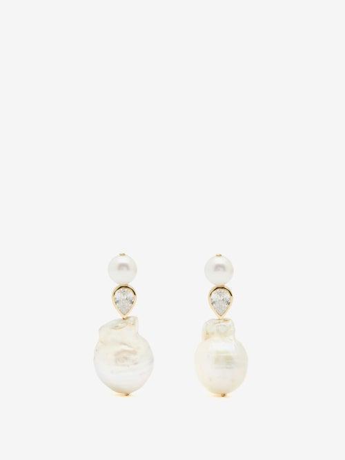 Completedworks - Crystal And Pearl 14kt Gold-vermeil Drop Earrings - Womens - Pearl