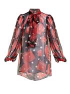 Dolce & Gabbana Sicily Handbag-print Tie-neck Silk Blouse