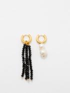 Timeless Pearly - Mismatched Bead & Pearl Gold-plated Hoop Earrings - Womens - Black Multi