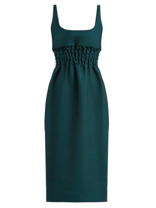 Matchesfashion.com Emilia Wickstead - Giovanna Bedini Ruched Waist Cloqu Dress - Womens - Dark Green