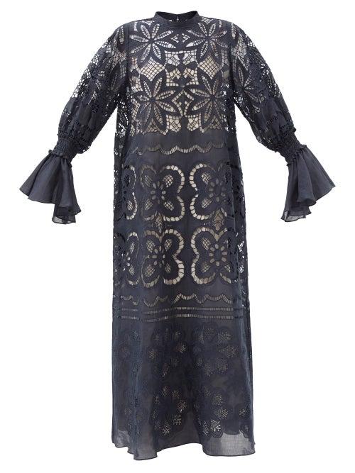 Biyan - Gunnika Crochet-lace Linen Maxi Dress - Womens - Navy