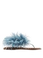 Matchesfashion.com Valentino - Soul Feather Embellished Suede Sandals - Womens - Light Blue