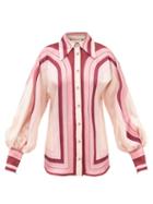 Zimmermann - Concert Striped Silk-twill Blouse - Womens - Pink Print