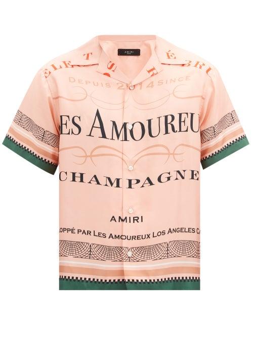 Matchesfashion.com Amiri - Les Amoureux-print Short-sleeved Silk Shirt - Mens - Pink