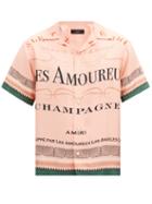 Matchesfashion.com Amiri - Les Amoureux-print Short-sleeved Silk Shirt - Mens - Pink