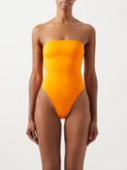 Saint Laurent - Strapless Jersey Swimsuit - Womens - Orange