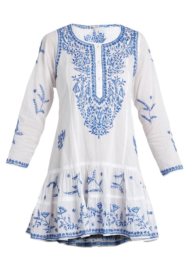 Juliet Dunn Round-neck Embroidered Cotton-voile Dress