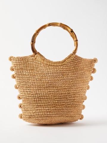 Sensi Studio - Baby Bamboo-handle Pompom Straw Basket Bag - Womens - Beige