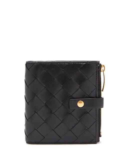 Matchesfashion.com Bottega Veneta - Press-stud Intrecciato-leather Wallet - Womens - Black