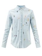 Nick Fouquet - Ulmann Cactus-embroidered Denim Shirt - Mens - Light Blue