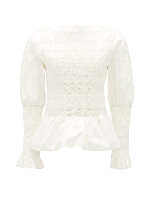 Matchesfashion.com Sir - Arlo Smocked Cotton-twill Blouse - Womens - Ivory