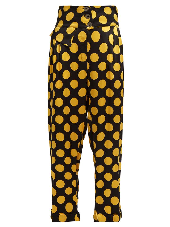 Duro Olowu Large Polka-dot Print Silk-satin Cropped Trousers
