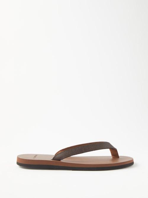 The Resort Co - Saffiano Leather Flip Flops - Mens - Brown