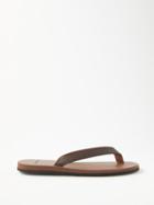 The Resort Co - Saffiano Leather Flip Flops - Mens - Brown