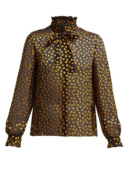 Matchesfashion.com Saloni - Emile Fil Coup Silk Blend Georgette Blouse - Womens - Black Yellow