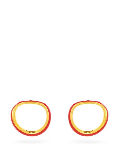 Matchesfashion.com Charlotte Chesnais - Naho Enamel & 18kt Gold-vermeil Clip Earrings - Womens - Orange Gold