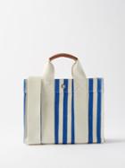 Rue De Verneuil - Tote Xs Striped Canvas And Leather Tote Bag - Womens - Blue Multi