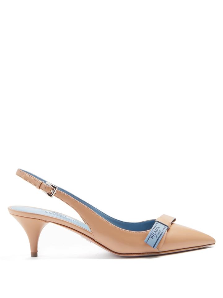 Prada Point-toe Leather Slingback Pumps