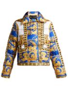 Matchesfashion.com Versace - Lovers Baroque Print Quilted Down Jacket - Womens - Blue Print