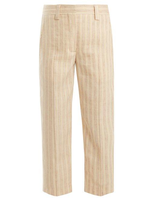 Matchesfashion.com Acne Studios - Trea Straight Leg Linen Blend Trousers - Womens - Cream Stripe
