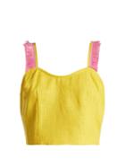 Matchesfashion.com Staud - Coco Raffia Trimmed Linen Blend Top - Womens - Yellow