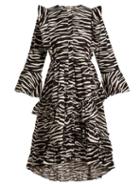 Matchesfashion.com Ganni - Faulkner Zebra Print Cotton Midi Dress - Womens - Black Print