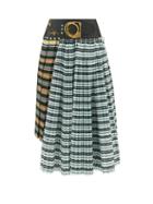 Matchesfashion.com Chopova Lowena - Pleated Check Wool-blend Midi-skirt - Womens - Green Multi