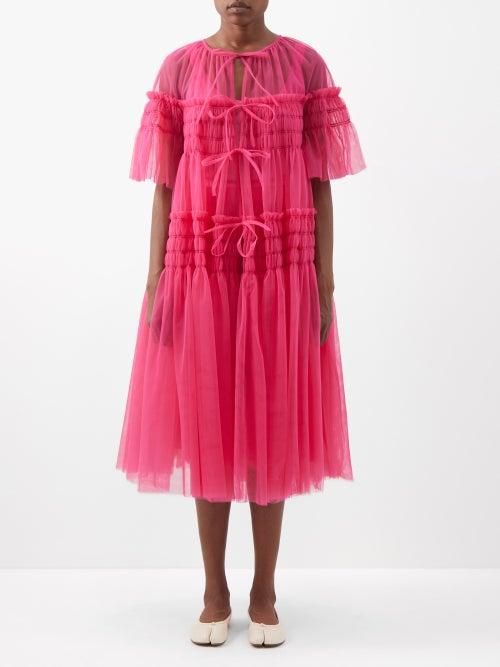 Molly Goddard - Genevieve Shirred-tulle Coat - Womens - Mid Pink