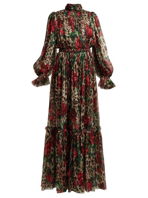 Matchesfashion.com Dolce & Gabbana - Leopard Print Silk Chiffon Jumpsuit - Womens - Beige Multi