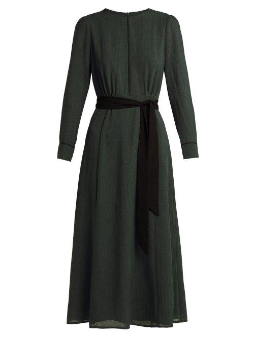Matchesfashion.com Cefinn - Tie Waist Voile Midi Dress - Womens - Dark Green