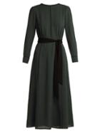 Matchesfashion.com Cefinn - Tie Waist Voile Midi Dress - Womens - Dark Green
