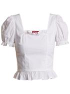 Staud Ann Puff-sleeved Squared-neck Cotton Top