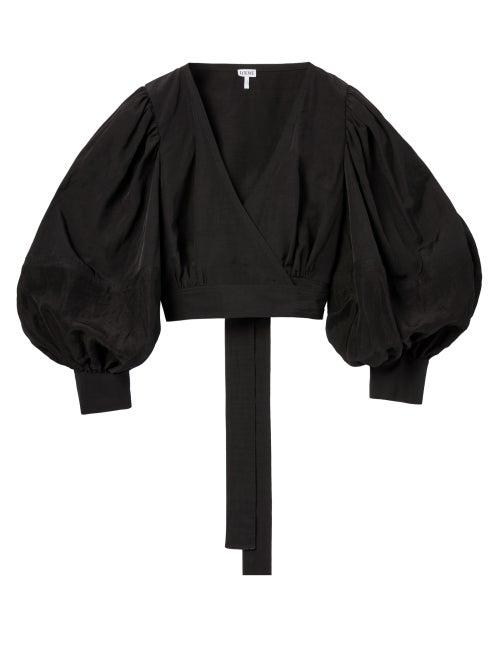 Matchesfashion.com Loewe - Balloon-sleeve Cropped Slubbed-poplin Top - Womens - Black