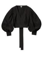 Matchesfashion.com Loewe - Balloon-sleeve Cropped Slubbed-poplin Top - Womens - Black