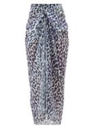 Matchesfashion.com On The Island By Marios Schwab - Leopard-print Cotton-voile Sarong - Womens - Blue Print