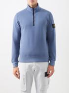 Stone Island - Logo-patch Quarter-zip Cotton-jersey Sweatshirt - Mens - Dark Blue
