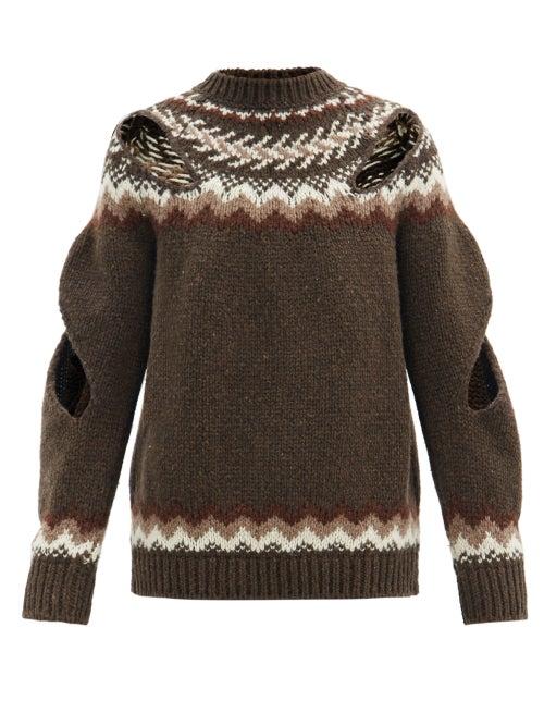Matchesfashion.com Stefan Cooke - Slashed-sleeve Fair-isle Sweater - Mens - Brown
