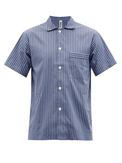 Tekla - Striped Organic-cotton Poplin Pyjama Shirt - Mens - Blue Stripe