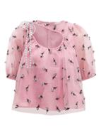 Matchesfashion.com Ganni - Floral Appliqu Tulle Top - Womens - Pink