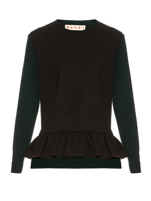 Marni Long-sleeved Ruffled-hem Wool-blend Sweater