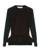 Marni Long-sleeved Ruffled-hem Wool-blend Sweater