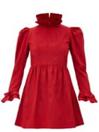 Matchesfashion.com Batsheva - High-neck Moir Mini Dress - Womens - Red