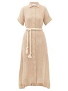 Matchesfashion.com Lisa Marie Fernandez - Rope-belt Organic Linen-blend Gauze Shirt Dress - Womens - Beige
