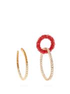 Matchesfashion.com Jacquemus - Les Creoles Conca Mismatched Crystal Earrings - Womens - Red