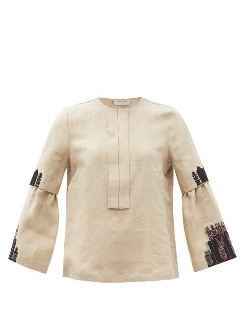 Matchesfashion.com Zeus + Dione - Methoni Embroidered Linen Blouse - Womens - Dark Beige
