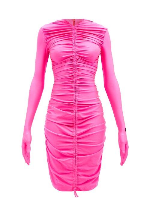Richard Quinn - Ruched Long-sleeved Mini Dress - Womens - Pink