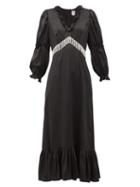 Matchesfashion.com Shrimps - Rosemary Crystal-fringe Silk Midi Dress - Womens - Black